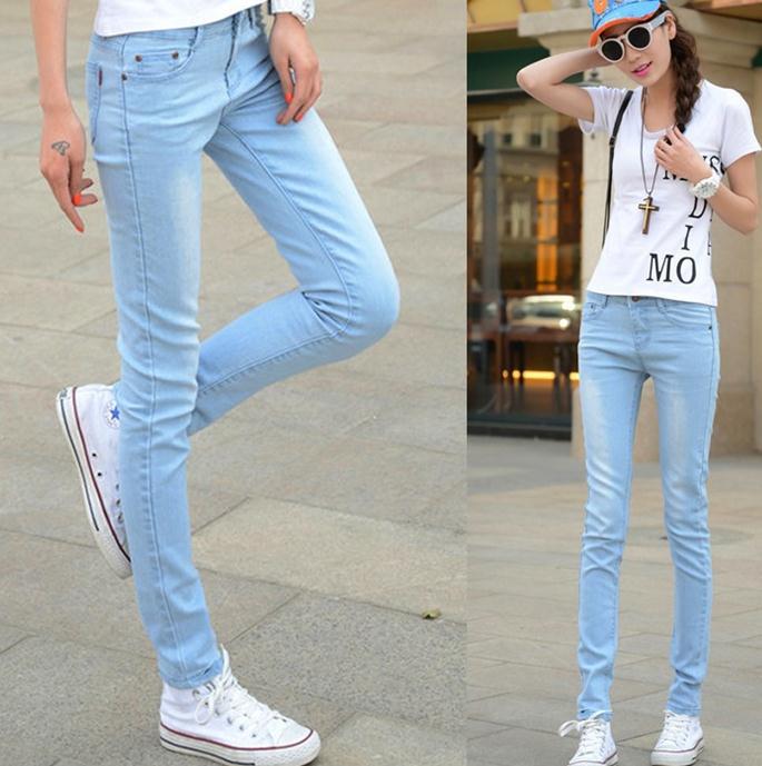 New style hotsale fashion light blue young lady tight jean