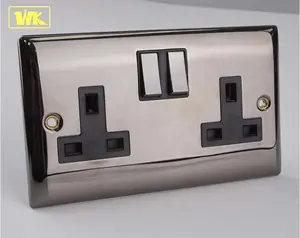 WK Gun Metal UK Type 13A 2 Gang Electrical Outlet Wall Double Switch Socket for 13A Plug Socket