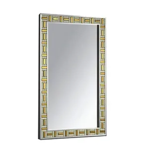 Specchio a mosaico da parete di lusso in vetro rettangolare con cornice in acciaio inossidabile