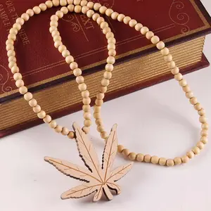 Africaine hiphop bijoux fantaisie en bois d'érable feuille pendentif collier