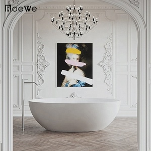 Bañera de diseño ovalado de mármol artificial con soporte libre, tubos de baño hechos a medida, piedra de imitación, superficie sólida - Product Image 4