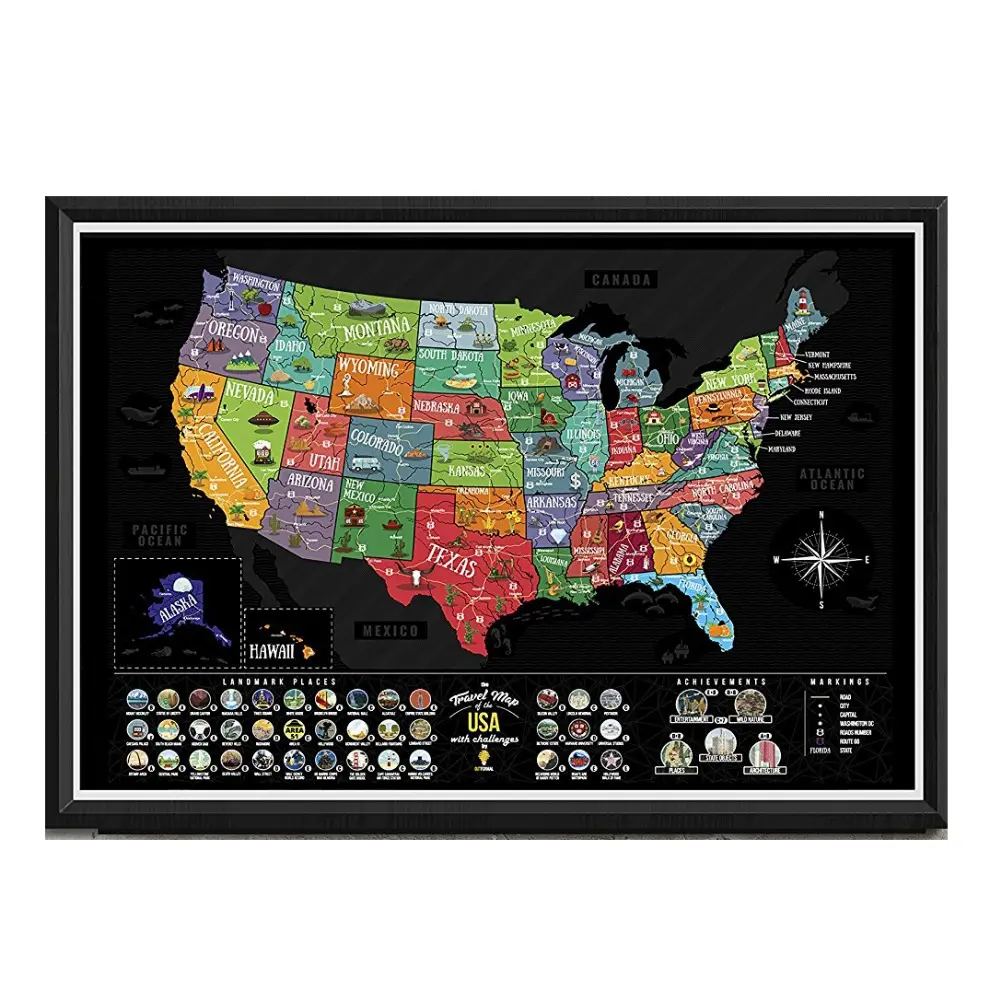 Карта США с покрытием от царапин, карта США с покрытием от царапин, 2020 карта США с царапинами