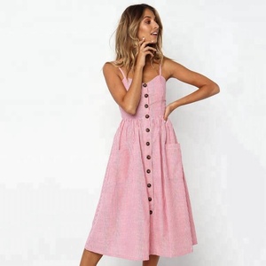 Abito da Spiaggia Lungo Sexy da <span class=keywords><strong>Donna</strong></span>, Stile Semplice Stampato, Senza Maniche, Nuovo <span class=keywords><strong>Modello</strong></span> Estivo - Product Image 1