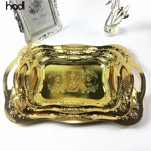 Restaurant supplies catering new arrive luxury stainless arab gold serving tray with handle