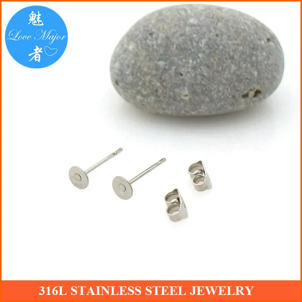 4ミリメートルSilver Surgical Stainless Steel Flat Pad Post Stud Earring Findings
