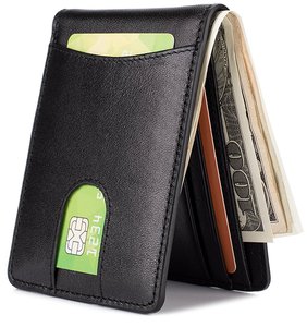 <span class=keywords><strong>Portefeuille</strong></span> en cuir mince pour hommes avec fermeture ouverte RFID Doublure en polyester Poche avant Fenêtre d'identification - Product Image 1