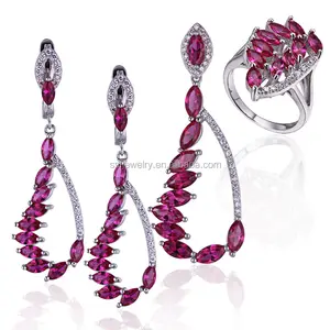 Commercio all'ingrosso di Rosa Zirconia Pietra Viola Placcato Oro 925 Sterling Silver Amethyst di Cristallo Dei Monili Delle Donne Set