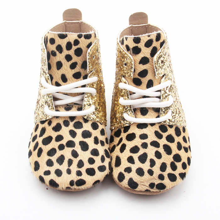 Genuine Leather Upper Material and Winter Season Leopard Baby Shoes