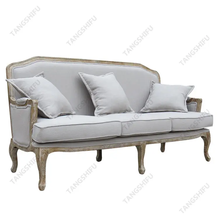 Phòng Khách Kiểu Pháp Bằng Vải Gỗ Sồi Ba Ghế Sofa Cổ Điển