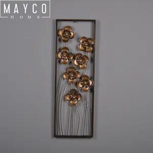 Mayco Bunga Antik 3D Hiasan Dinding Bunga dengan Bingkai, Hiasan Dinding Logam Bunga Matahari