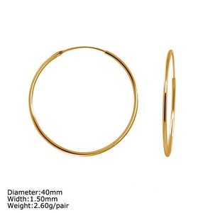 Big 40mm 4cm 18K Gold Plated Tube Non Tarnish Thin Large <strong>Hoop</strong> Earrings 925 Sterling <strong>Silver</strong> <strong>Hoops</strong> - Product Image 4