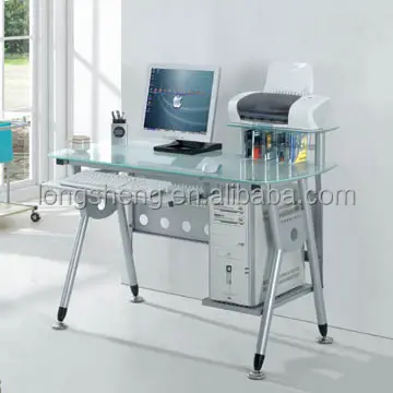Escritorio de ordenador de vidrio templado para muebles de oficina con soporte para CPU