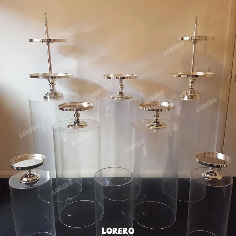 High quality luxury clear round acrylic display rack metal plinth for wedding