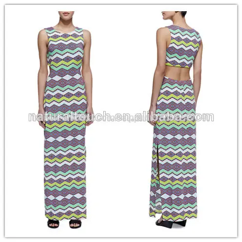 La dernière mode pour dames triangulaire zigzag robe maxi d'impression, robe de club( ylq03321)