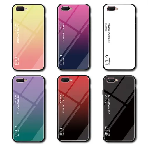 Đơn giản Gradient Tempered Glass Trường Hợp Đối Với OPPO RX17 Neo Silicone TPU Khung Cứng Glass Back Cover Đối Với OPPO RX 17Neo chống sốc quỹ