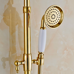 Set <span class=keywords><strong>Doccia</strong></span> Completo in Ottone Spazzolato Oro Non Rivestito, con Doccetta e Soffione a Pioggia - Product Image 4