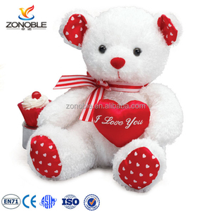 Orsacchiotto di <span class=keywords><strong>Peluche</strong></span> Bianco Personalizzato OEM ODM con Decorazione Cupcake a <span class=keywords><strong>Cuore</strong></span> Rosso e Scritta 'Ti Amo' per Regalo di San Valentino - Product Image 1