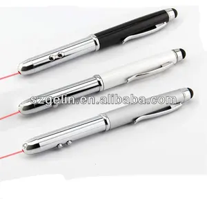 Feito na china 4 em 1 caneta ponteiro laser + luz led + caneta stylus + caneta esferográfica para tela sensível ao toque