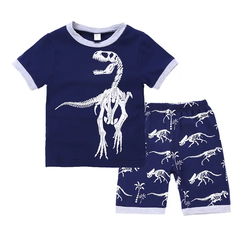 Pakaian Setelan Dua Potong T-shirt dan Celana Pendek Dinosaurus Musim Panas Terbaru 2019 Pakaian Anak Laki-laki 20 Set Pakaian Halloween