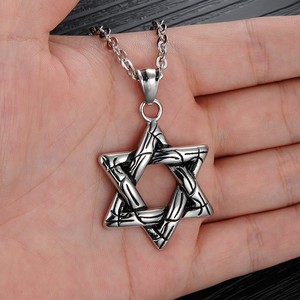 Marlary Gaya Gothic Punk Antik Perak <span class=keywords><strong>Tribal</strong></span> Kalung Baja Nirkarat David Bintang Liontin untuk Pria - Product Image 4