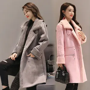 YQ19 New Women Long Coat Autumn Winter Warm Velvet Thicken Faux Suede Coats Parka Female Solid Double Breasted Jacket Outwear