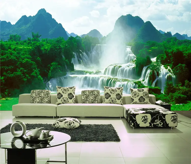 printable & eco-friendly seamless wallpaper waterfall mountain 3d wall murals