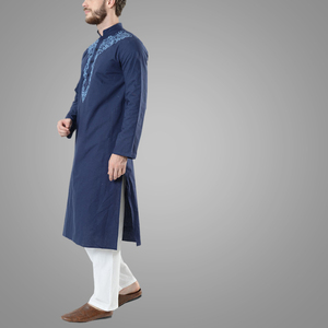 Thobe brodé Kurta manches longues, pour hommes, nouvelle collection, bleu marine, Style musulman, nouvelle collection, - Product Image 2