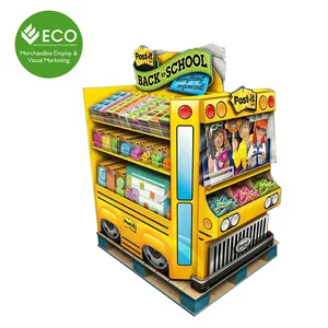 New Design Bright Yellow Bus Shaped Pallet Display Stand For Children's Toys