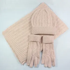 HZM-18077 Kış bere şapka Eşarp Eldiven Örgü Kafatası Kap Infinity Atkılar Dokunmatik Ekran Eldivenler Erkekler Kadınlar için 3 ADET Örme Seti