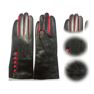 Gants en cuir de mouton véritable pour femme 5 boutons d'écran tactile Nouveau design Gants de conduite Cyclisme Usage quotidien Doublure en laine - Product Image 3