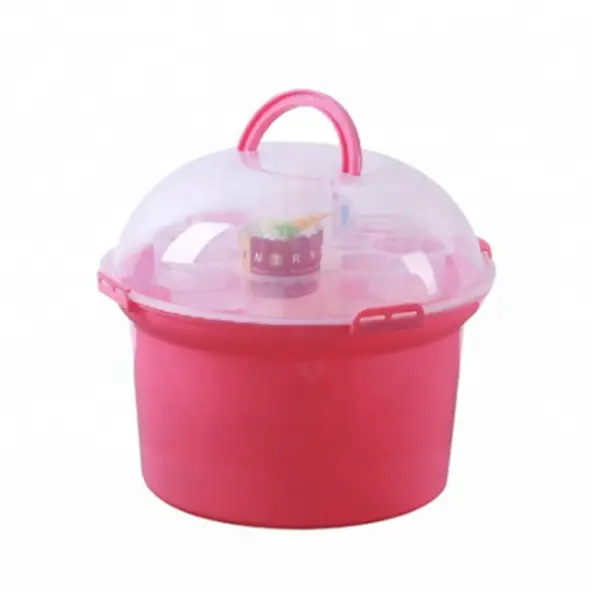 Round shape Pink 24pcs cupcake container with 3 layer design