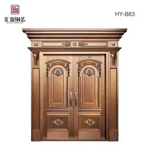 Porte d'entrée de maison de luxe, design en cuivre véritable, portes de sécurité blindées décoratives