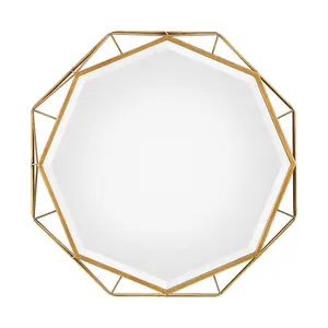 Venta al por mayor colgante de pared octogonos de metal de oro de 3D espejo de pared para baño de la habitación