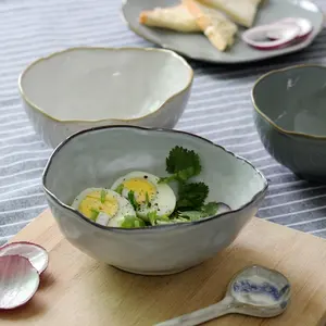 Desain Sederhana Nordic Mangkuk Salad Tanah Liat Warna Keramik, Mangkuk Buah Mangkuk Nasi dengan Glasir Reaktif untuk Peralatan Rumah Tangga