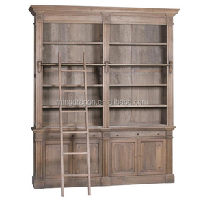 Libreria in Legno di Teak di Recupero Stile Antico con Scala - Product Image 1