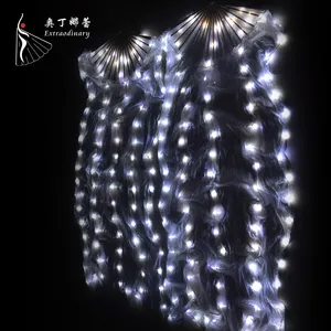 Performance Prop Accessories Light up LED Fans Belly dance LED silk dancing fans veil for Festival Carnival