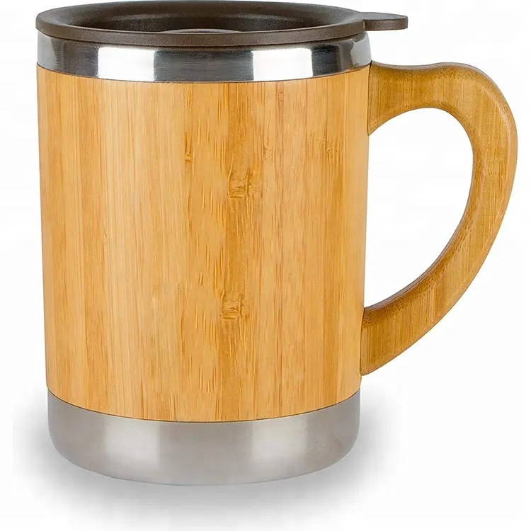 환경 친화적 인 대나무 껍질 11 온스 300ML 이중 벽 진공 스테인레스 스틸 커피 잔