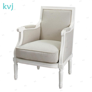 Sillón Individual KVJ-7860 Estilo Luis con Acabado de Madera Envejecida y Tapicería de Lino - Product Image 2
