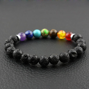 Braccialetto Energetico con 7 <span class=keywords><strong>Chakra</strong></span> in Pietra Vulcanica, Bracciale Elastico con Pietra Lavica - Product Image 6