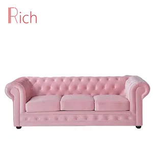 Groothandel Meubels Fabriek Direct Roze Fluwelen Chesterfield Sofa Woonkamer Couch Meubels