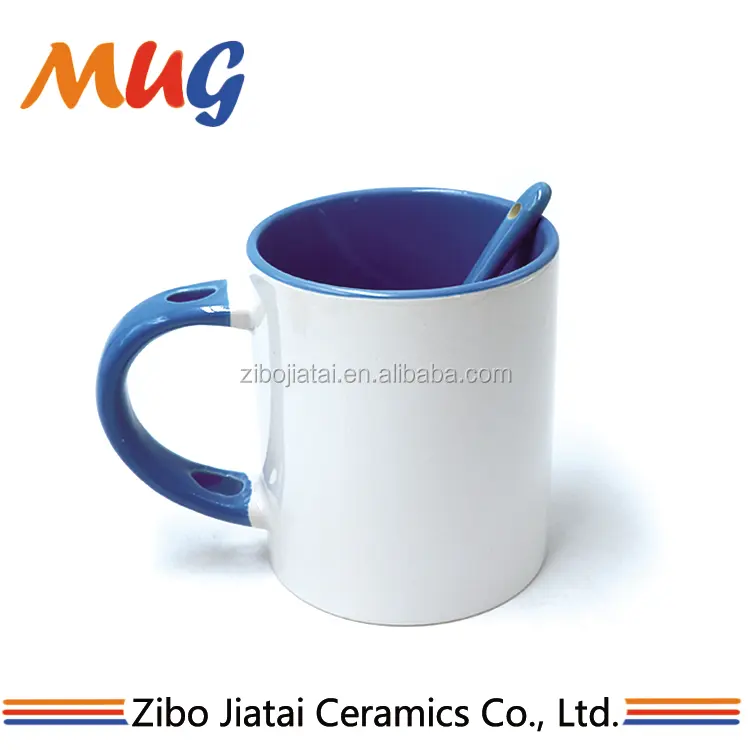 Sublimation Ceramic Mug 12oz Inner And Handle Colored Sublimation Ceramic Mug With Spoon