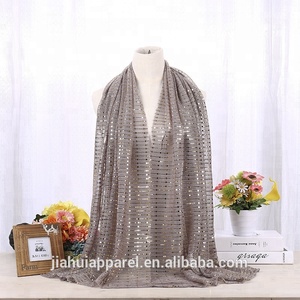 スタイリッシュなファッション光沢のあるラップショールレディースキラキラシマースカーフトルコイスラム教徒女性ヒジャーブ - Product Image 6