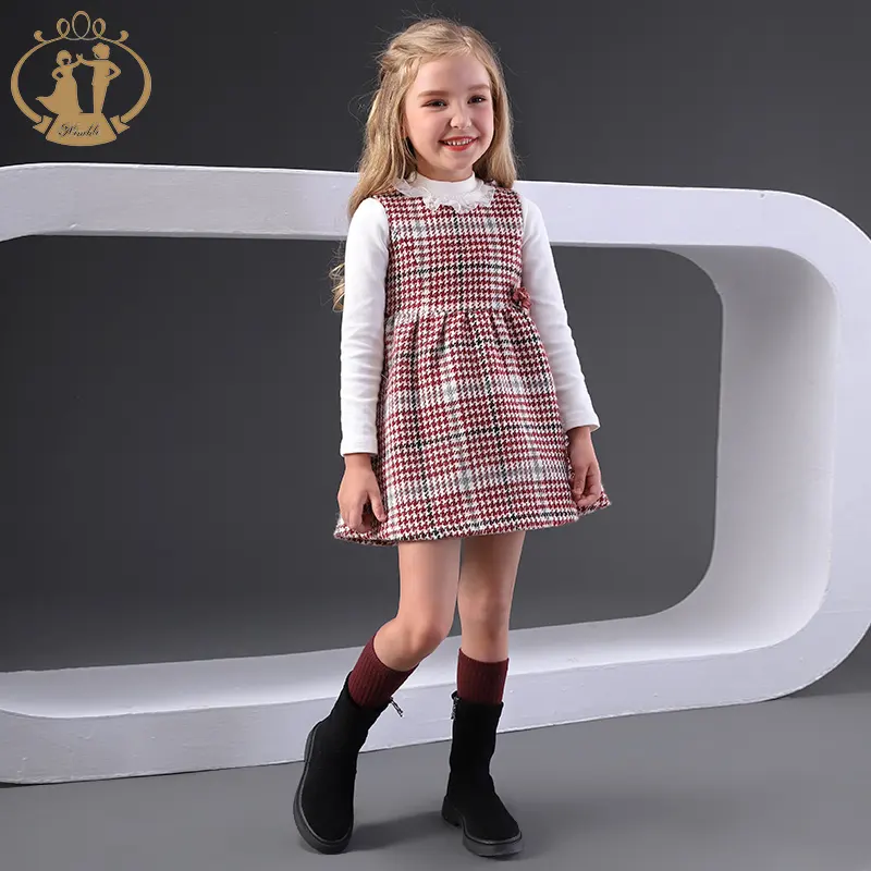 2019 New Designed England Style Beatiful Woolen Checked Sleeveless Girl Dress