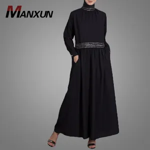 2018 ชุด Kaftan สีดำนิด้า Abaya คุณภาพสูงการออกแบบ Abaya ดูไบผู้หญิงมุสลิมเสื้อผ้าแขนยาว Elegant Jilbab