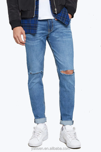 Phong Cách Mới Của Người Đàn Ông Stonewashed Cotton Mỏng Tùy Chỉnh Ripped Denim Jeans Thẳng In Mô Hình Thoáng Khí Và Không Thấm Nước Tính Năng - Product Image 2