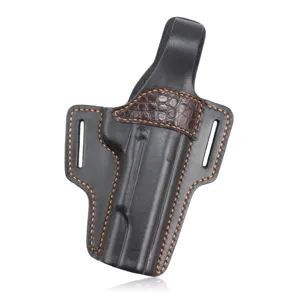 GUNFLOWER Exotic Style Outside The Waistband OWB Leather Gun Holster with Additional Crocodile Leather and Brown Line