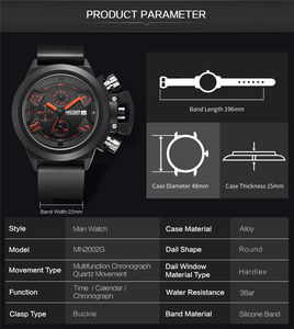 Montre <span class=keywords><strong>MEGIR</strong></span> <span class=keywords><strong>2002</strong></span> G Sport 6 aiguilles, grand boîtier pour homme, montre <span class=keywords><strong>Megir</strong></span> pas chère en silicone noir et blanc, montre de sport pour la course à pied - Product Image 6