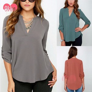 9 beso V Cuello Ocasionales Flojos Esposadas Últimos Diseños Blusa de Las <span class=keywords><strong>Mujeres</strong></span> - Product Image 3