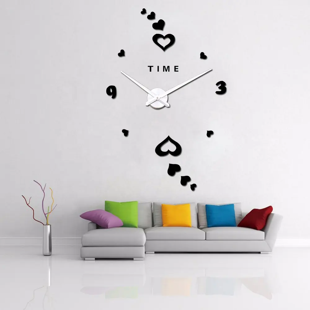 ラージハートタイムレターマルチピースロマンチックな家の装飾3D壁掛け時計