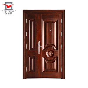 Puerta de Seguridad de Acero con Diseño de Doble Hoja de Madera de Teca, Hojas Desiguales, para Uso en Diseño Exterior, Gran Oferta - Product Image 1